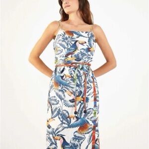 Farm Rio Flying Toucans Open Back Midi Dress- Size Large